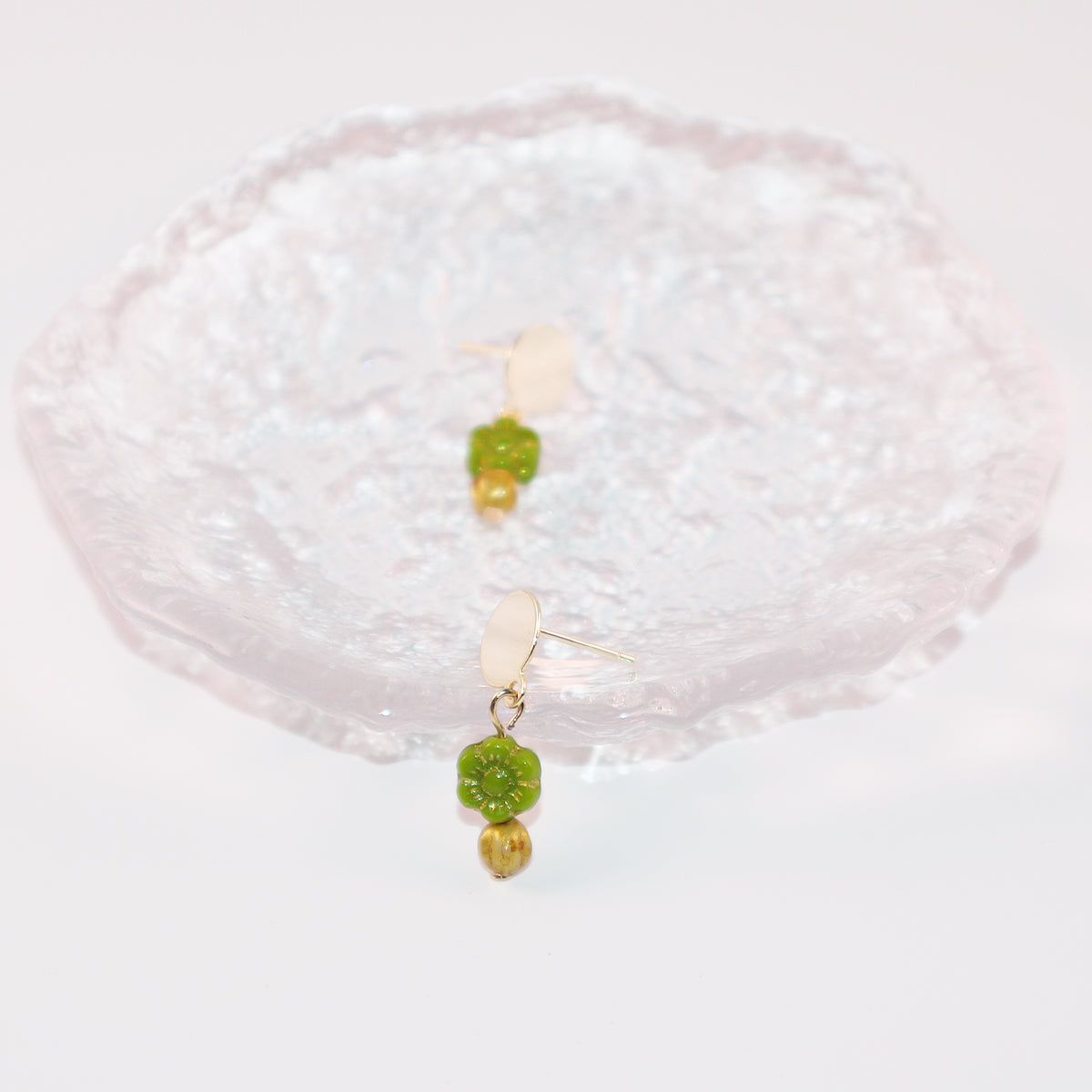 Green and Gold Stud Earrings – Tiny Beaded Studs