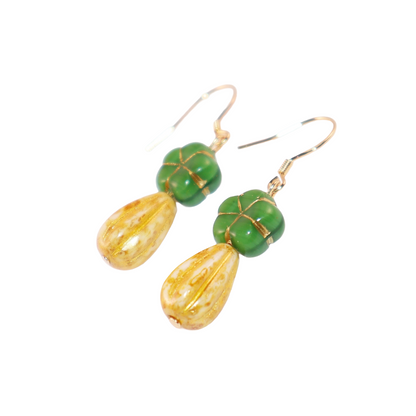 Green Flower Beaded Earrings – Green and Yellow Beads