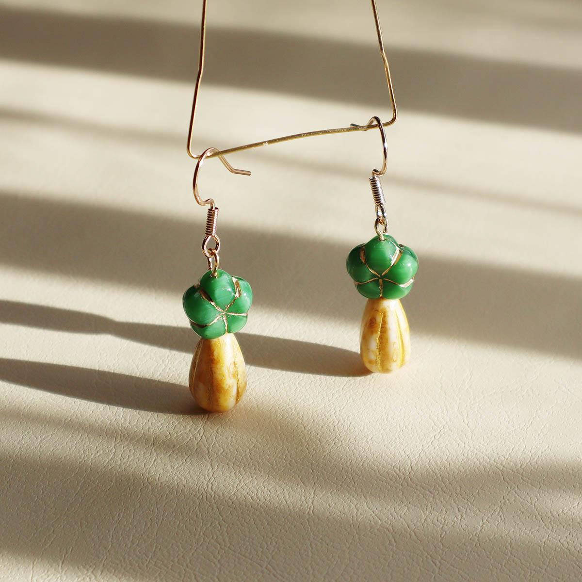 Green Flower Beaded Earrings – Green and Yellow Beads
