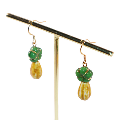 Green Flower Beaded Earrings – Green and Yellow Beads
