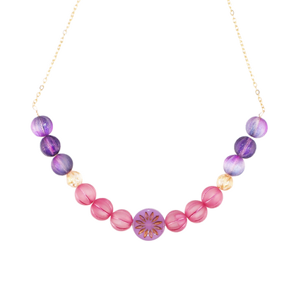 Artistic Handmade Necklace with Purple and Pink Beads