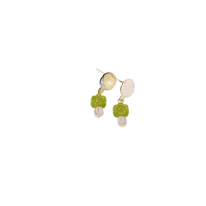 Mini Bead Stud Earrings – Green with White Beads