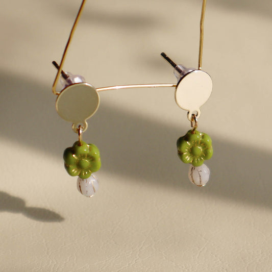 Mini Bead Stud Earrings – Green with White Beads