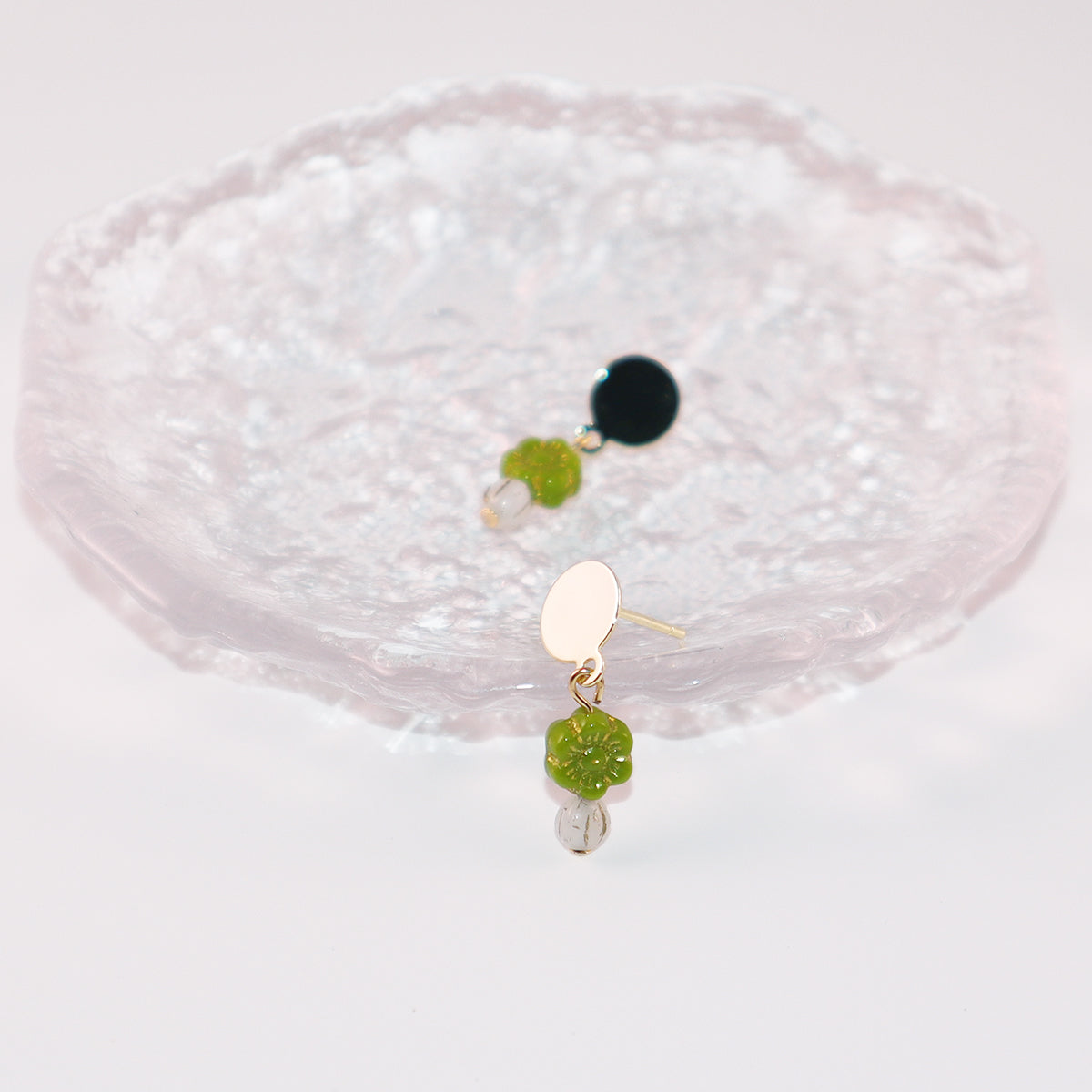 Mini Bead Stud Earrings – Green with White Beads