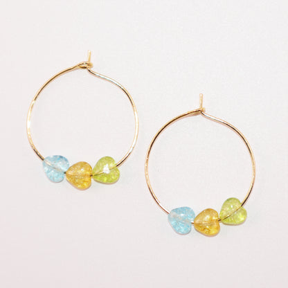 Multicolor Heart Hoop Earrings – Blue, Yellow, Green Beads