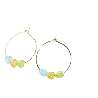 Multicolor Heart Hoop Earrings – Blue, Yellow, Green Beads