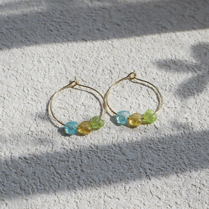 Multicolor Heart Hoop Earrings – Blue, Yellow, Green Beads