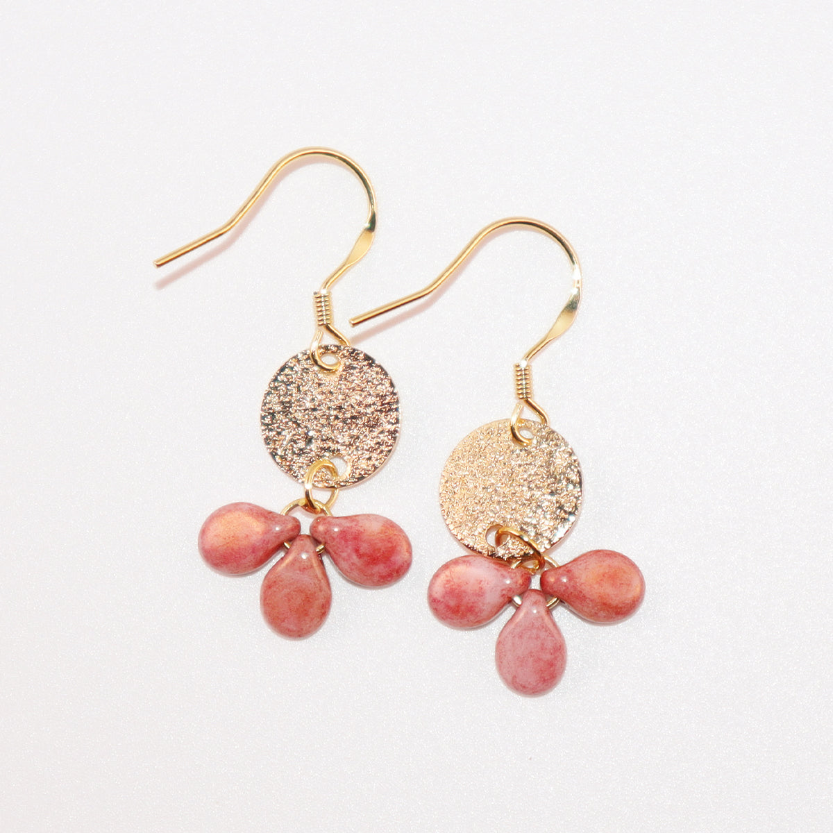 Pink Beaded Earrings – 3 Bead Dangle Drop Design