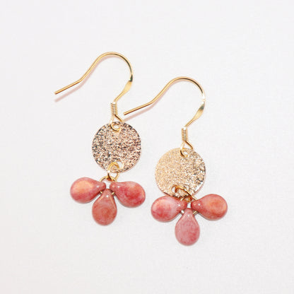 Pink Beaded Earrings – 3 Bead Dangle Drop Design