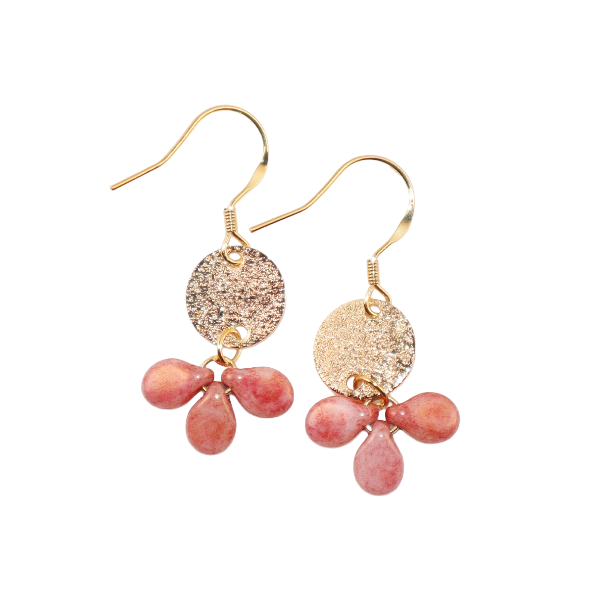 Pink Beaded Earrings – 3 Bead Dangle Drop Design