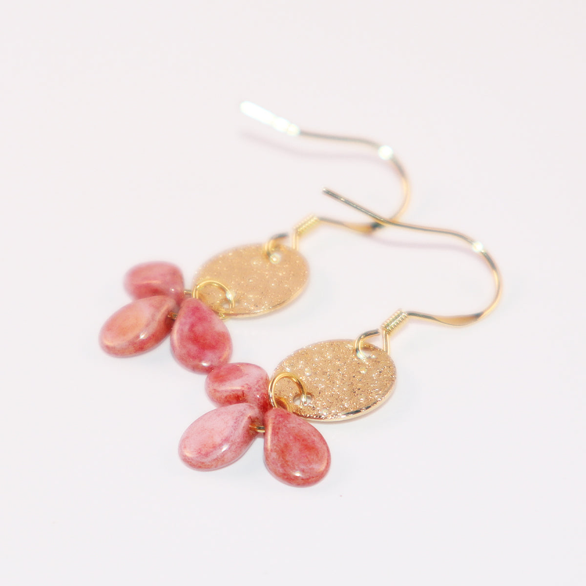 Pink Beaded Earrings – 3 Bead Dangle Drop Design