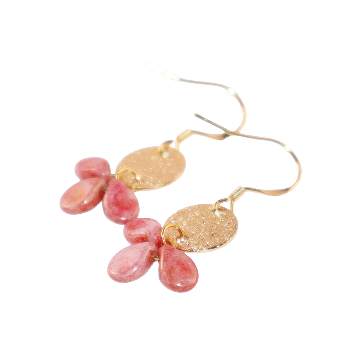 Pink Beaded Earrings – 3 Bead Dangle Drop Design