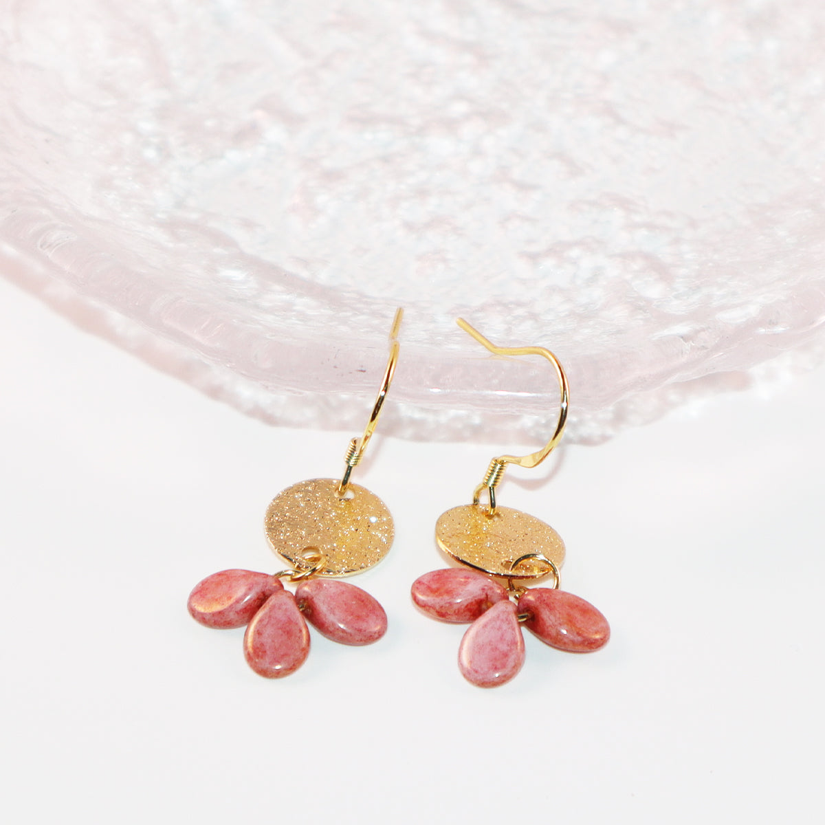 Pink Beaded Earrings – 3 Bead Dangle Drop Design