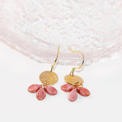 Pink Beaded Earrings – 3 Bead Dangle Drop Design