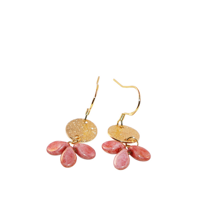Pink Beaded Earrings – 3 Bead Dangle Drop Design