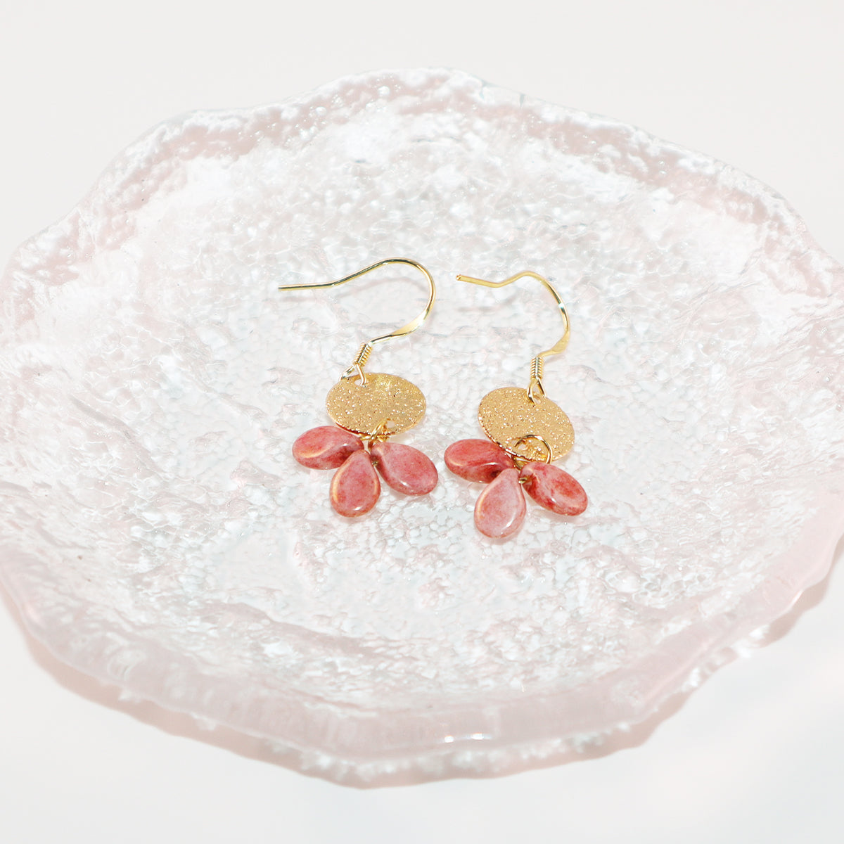 Pink Beaded Earrings – 3 Bead Dangle Drop Design