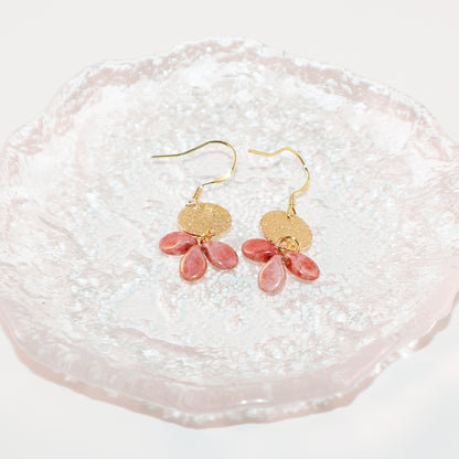 Pink Beaded Earrings – 3 Bead Dangle Drop Design