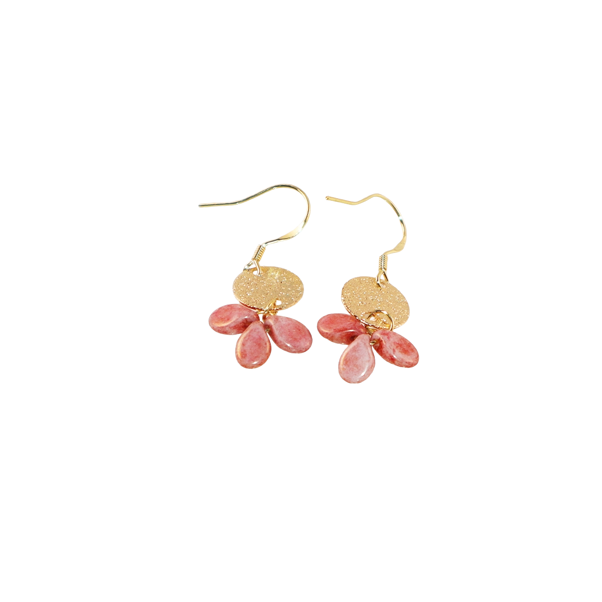 Pink Beaded Earrings – 3 Bead Dangle Drop Design