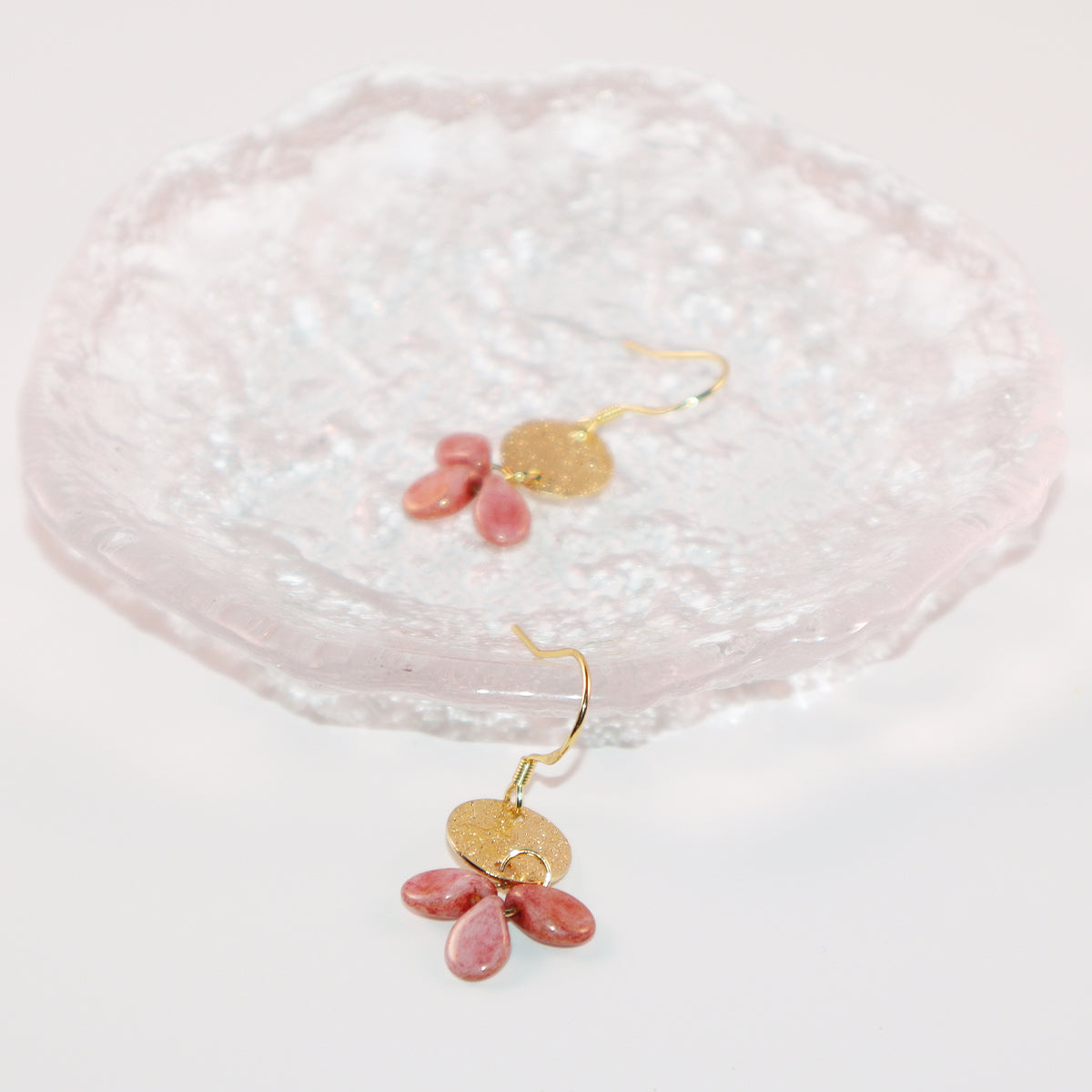 Pink Beaded Earrings – 3 Bead Dangle Drop Design