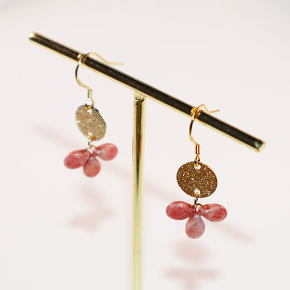 Pink Beaded Earrings – 3 Bead Dangle Drop Design