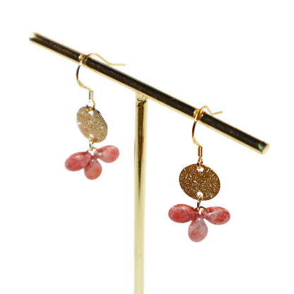 Pink Beaded Earrings – 3 Bead Dangle Drop Design