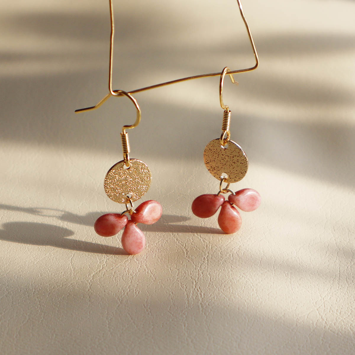 Pink Beaded Earrings – 3 Bead Dangle Drop Design
