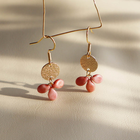 Pink Beaded Earrings – 3 Bead Dangle Drop Design
