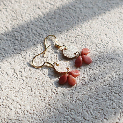 Pink Beaded Earrings – 3 Bead Dangle Drop Design