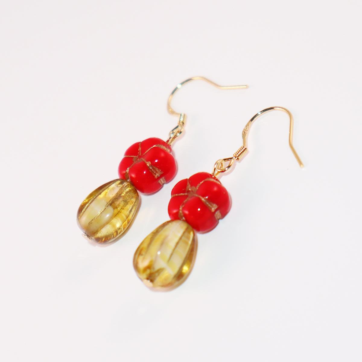 Red Floral Dangle Earrings – Red Flower and Yellow Glass Beads