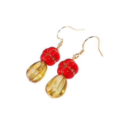 Red Floral Dangle Earrings – Red Flower and Yellow Glass Beads