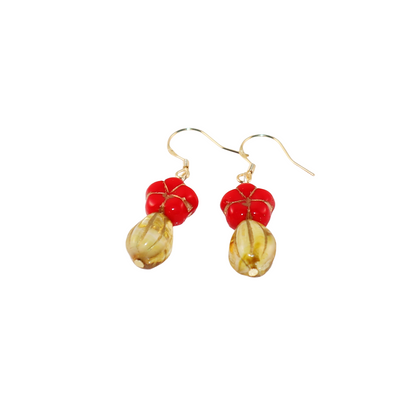 Red Floral Dangle Earrings – Red Flower and Yellow Glass Beads