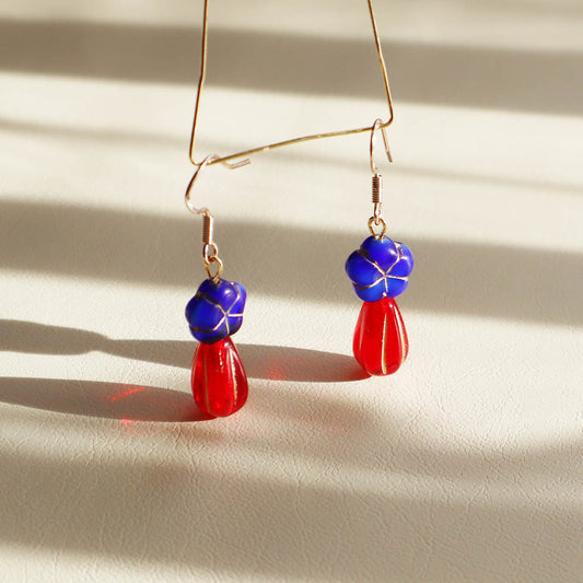 Royal Blue Flower Beaded Earrings – Royal Blue and Red Beads