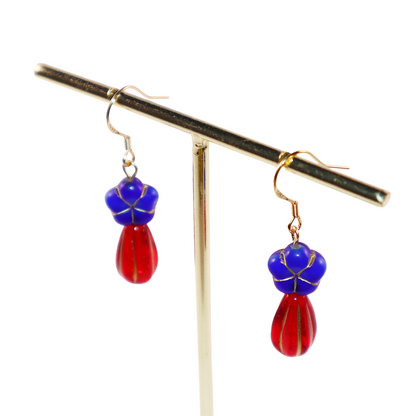 Royal Blue Flower Beaded Earrings – Royal Blue and Red Beads