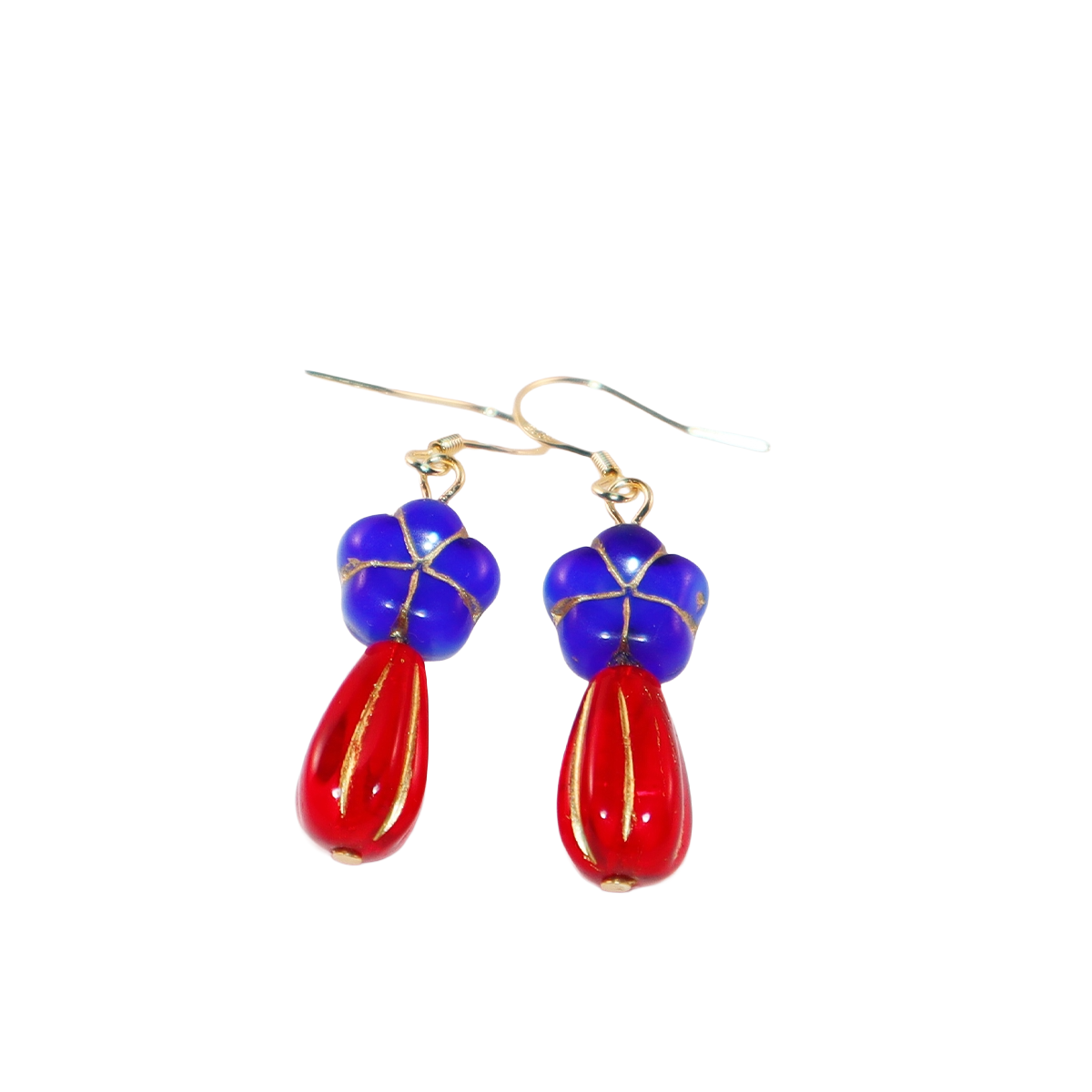 Royal Blue Flower Beaded Earrings – Royal Blue and Red Beads
