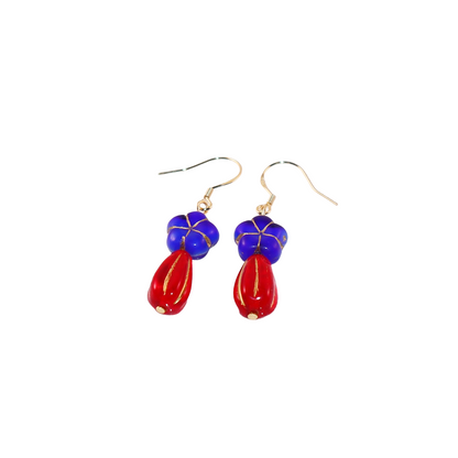 Royal Blue Flower Beaded Earrings – Royal Blue and Red Beads