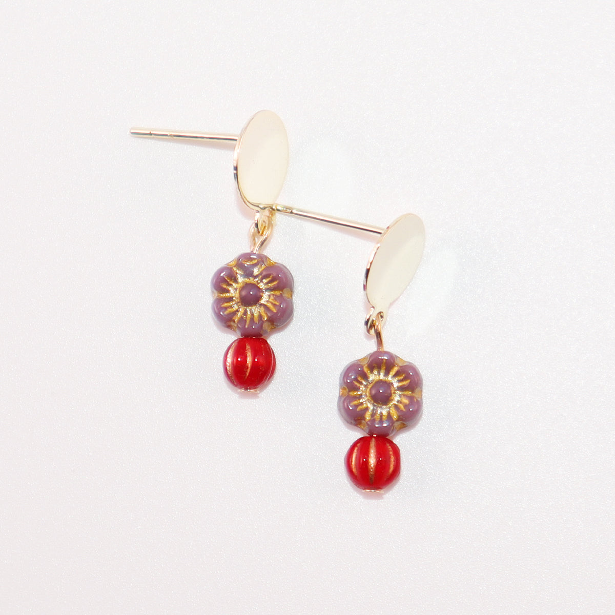 Tiny Beaded Stud Earrings – Red and Purple Mini Beads