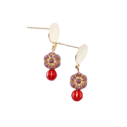 Tiny Beaded Stud Earrings – Red and Purple Mini Beads