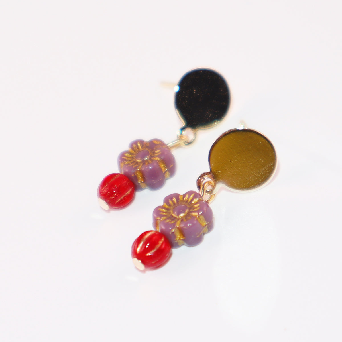 Tiny Beaded Stud Earrings – Red and Purple Mini Beads