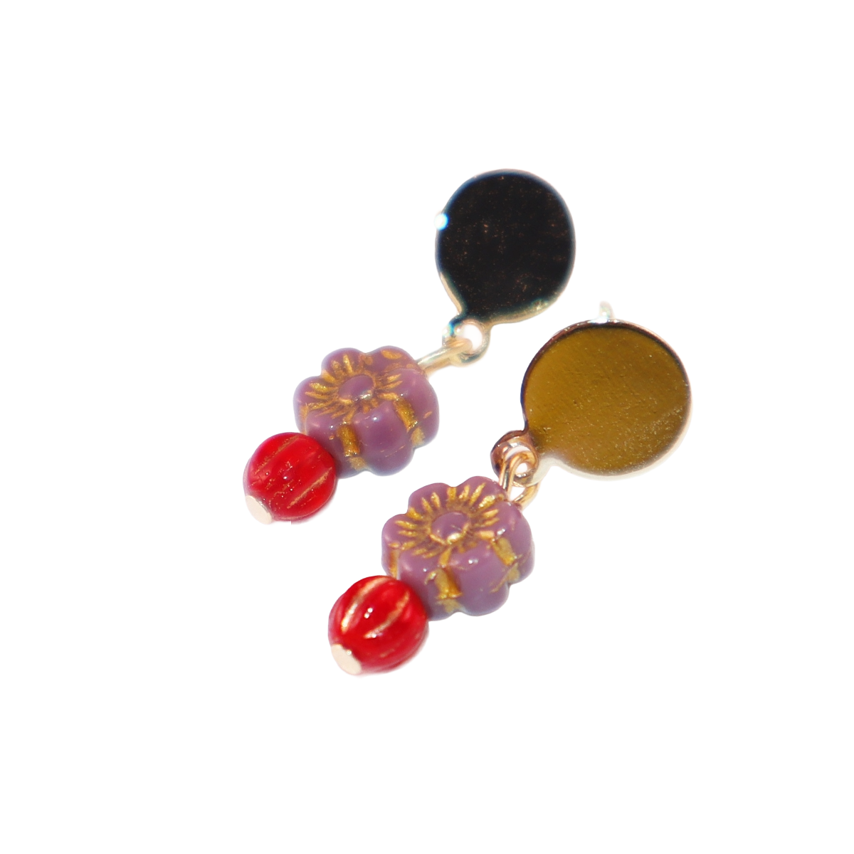 Tiny Beaded Stud Earrings – Red and Purple Mini Beads