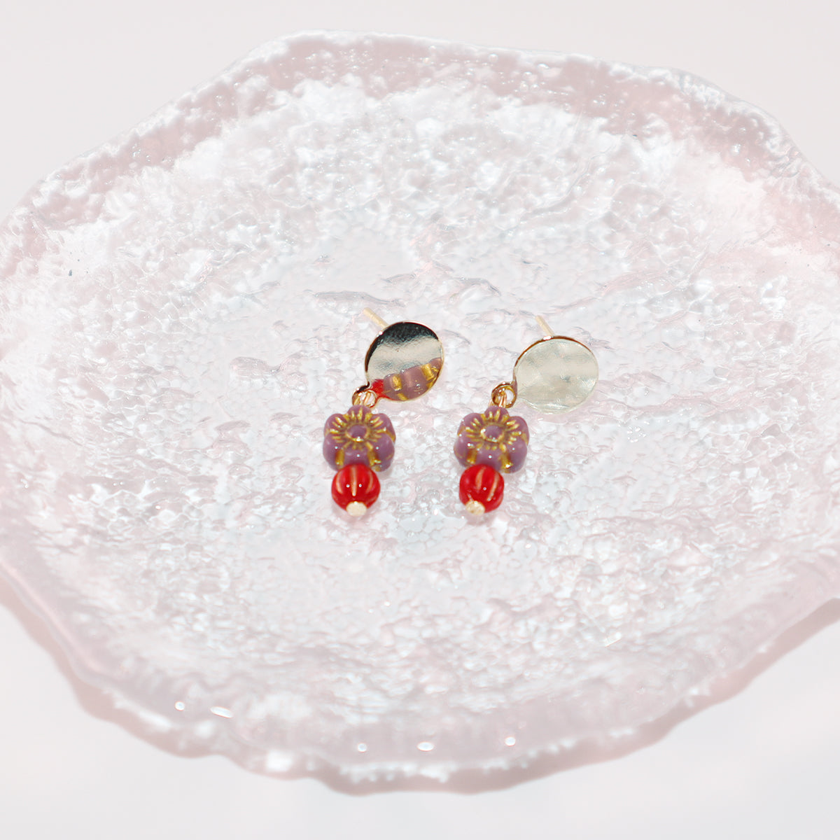 Tiny Beaded Stud Earrings – Red and Purple Mini Beads