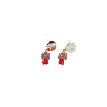 Tiny Beaded Stud Earrings – Red and Purple Mini Beads