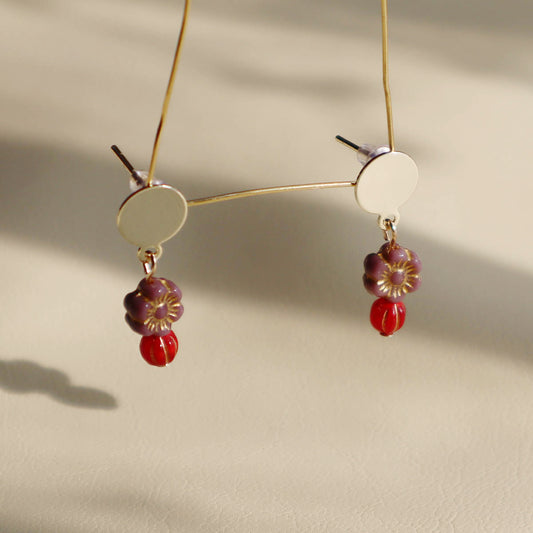 Tiny Beaded Stud Earrings – Red and Purple Mini Beads