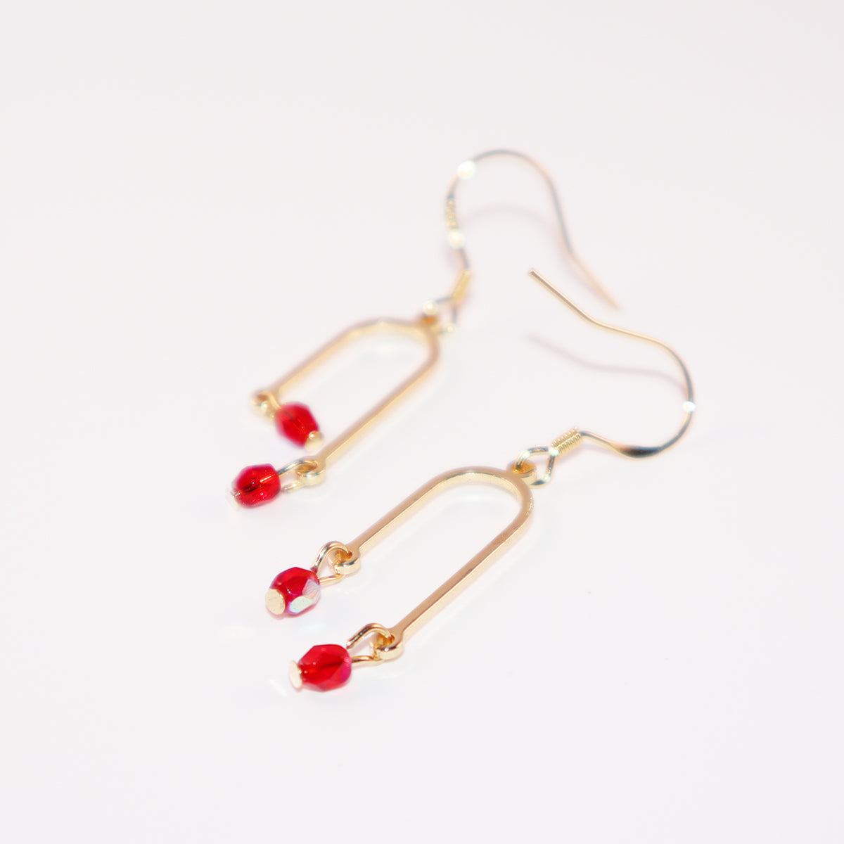 Tiny Red Bead Earrings – Two Red Beads