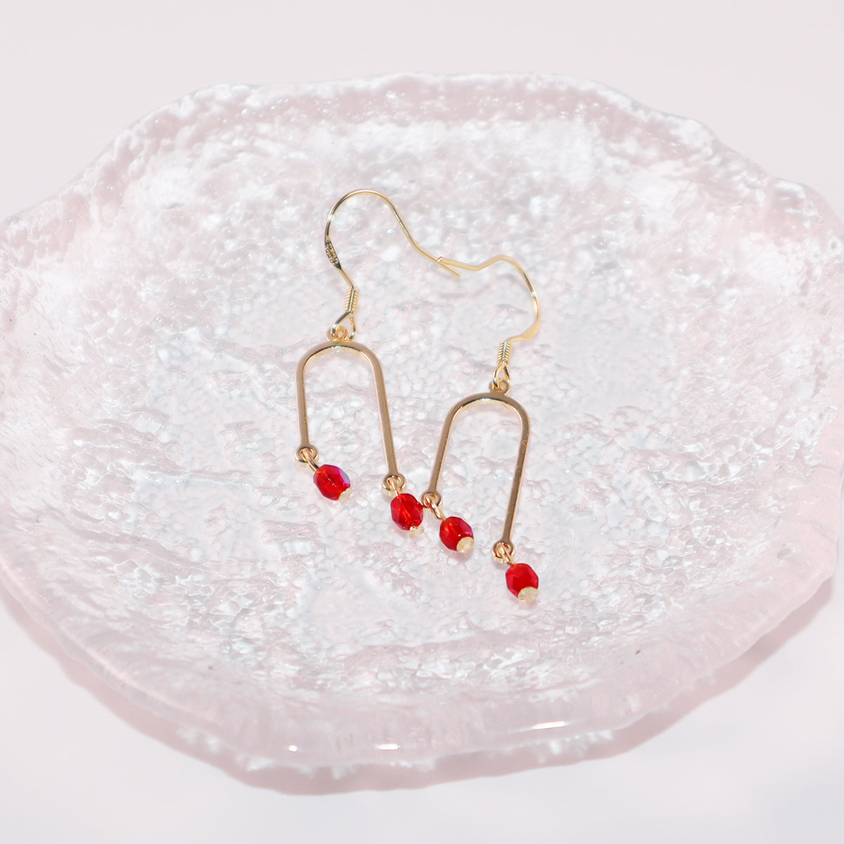 Tiny Red Bead Earrings – Two Red Beads