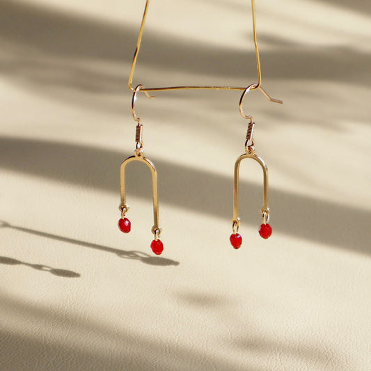 Tiny Red Bead Earrings – Two Red Beads