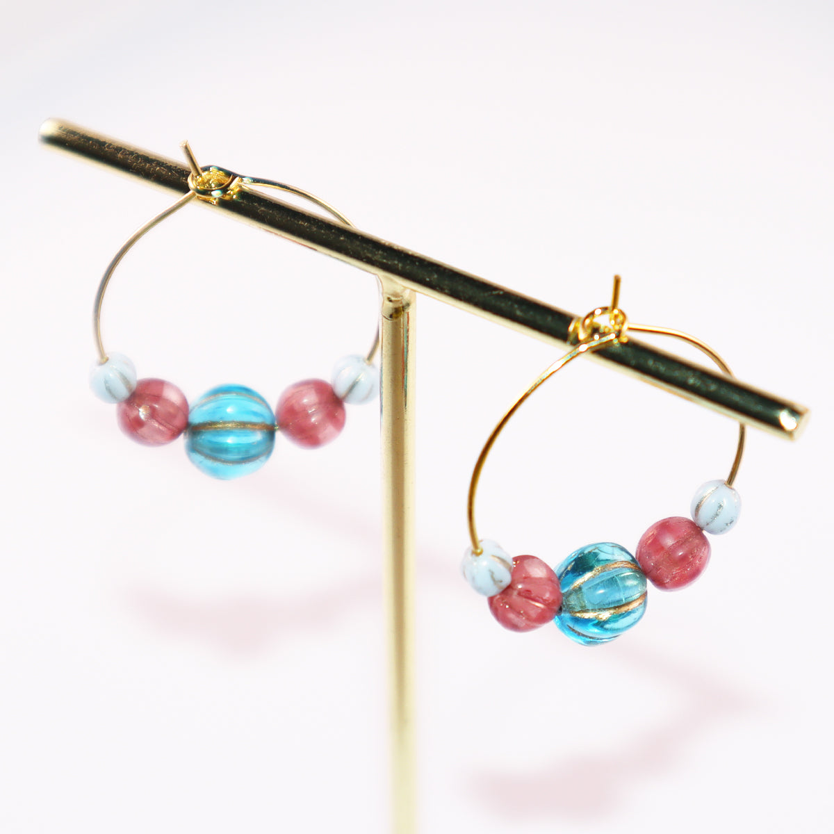 Vibrant Bead Hoop Earrings – Blue, Pink, and Sky Hues Beads