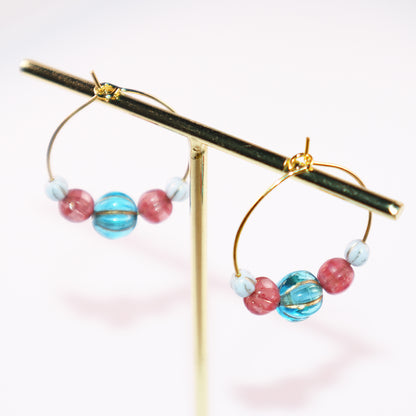 Vibrant Bead Hoop Earrings – Blue, Pink, and Sky Hues Beads