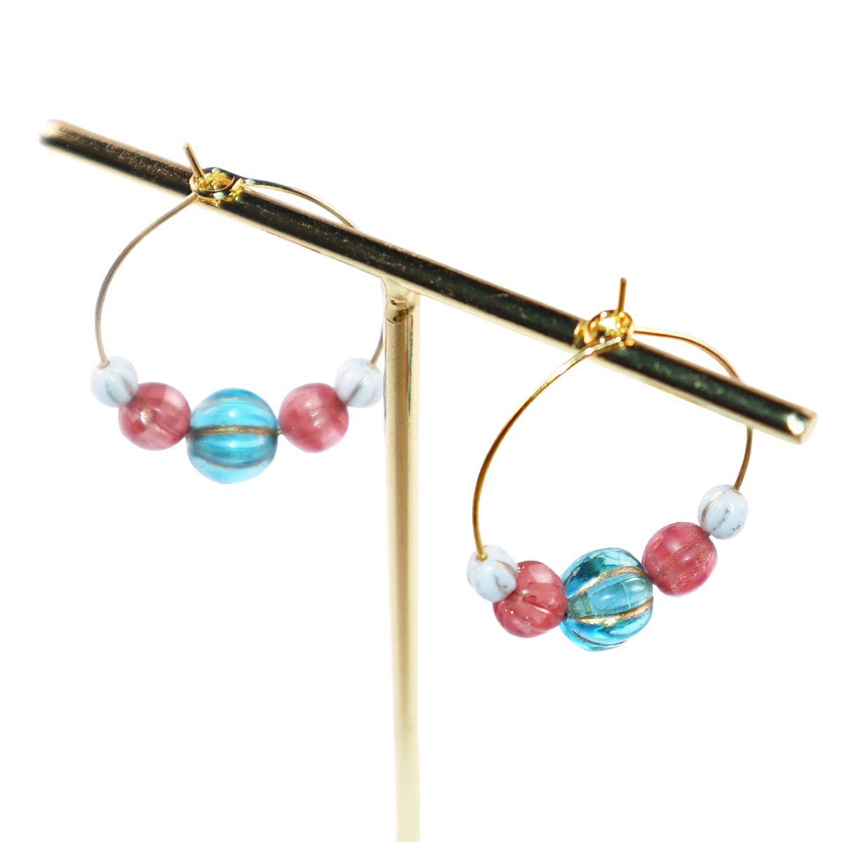 Vibrant Bead Hoop Earrings – Blue, Pink, and Sky Hues Beads
