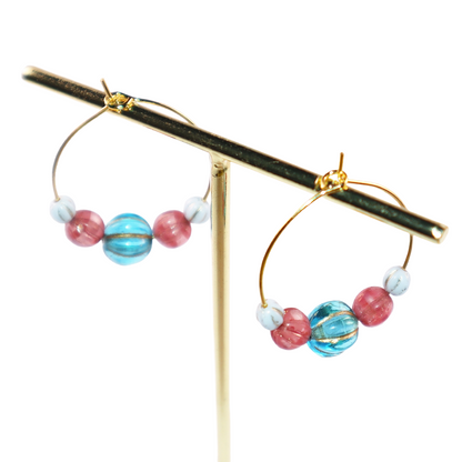 Vibrant Bead Hoop Earrings – Blue, Pink, and Sky Hues Beads