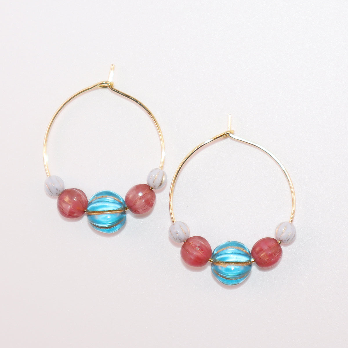 Vibrant Bead Hoop Earrings – Blue, Pink, and Sky Hues Beads